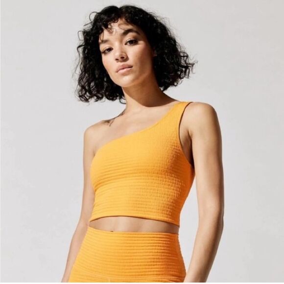 NEW Carbon38 Orange Apricot Jacquard One Shoulder Sports Bra Crop Top Size XL